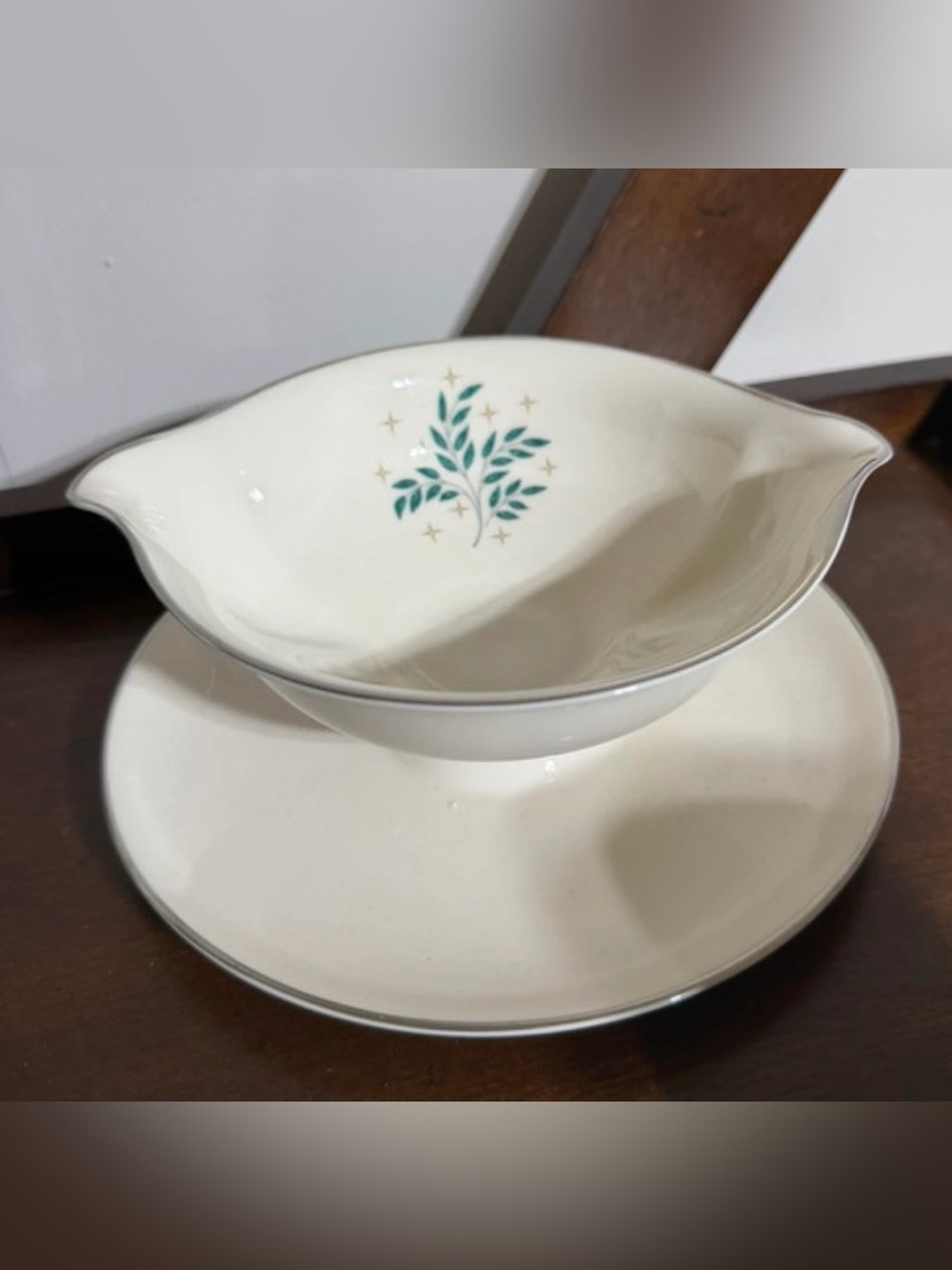 Vintage Mid-Century Syracuse China "Lyric" Gravy Boat with Attached Underplate